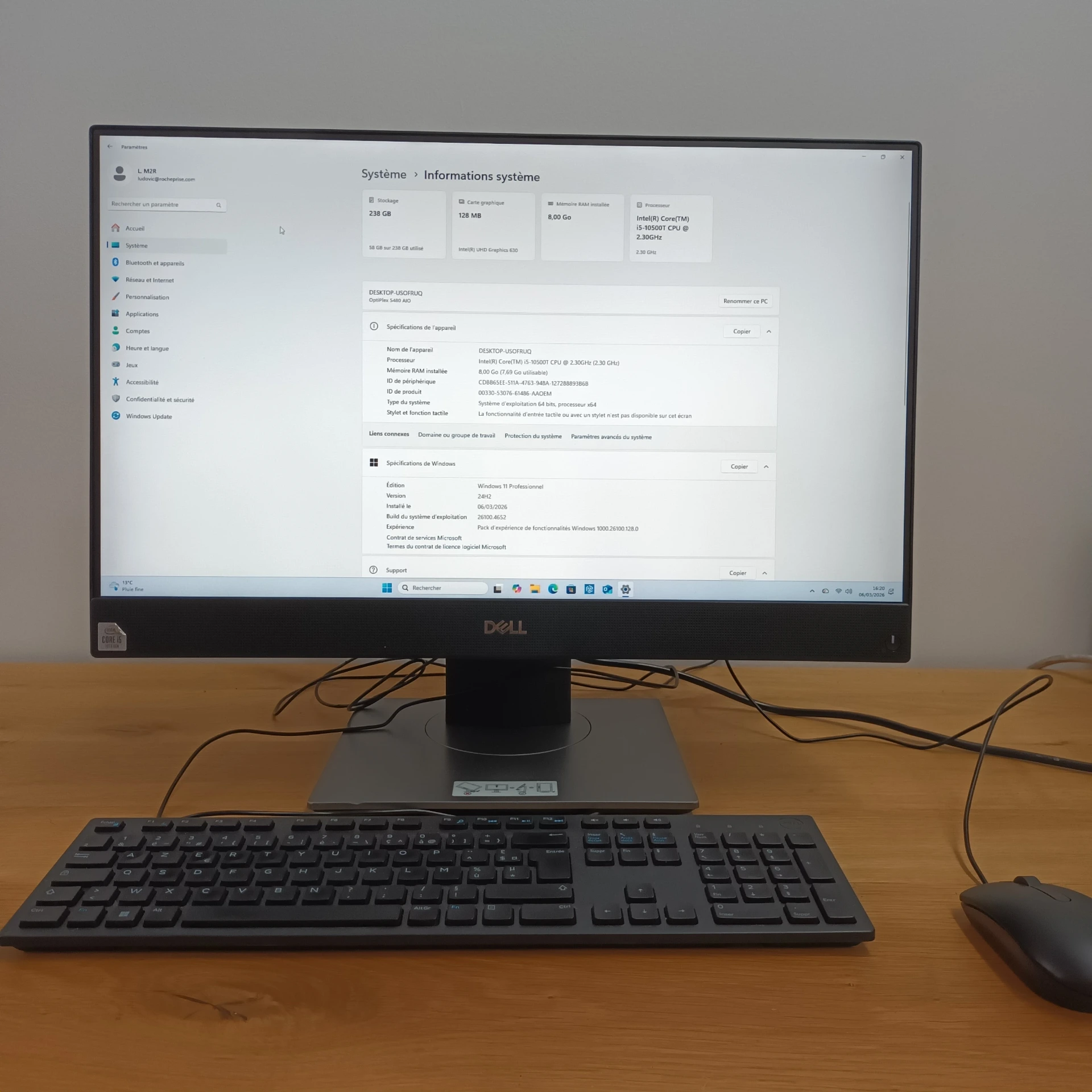 [ORDIUC-251212-48-1] Dell OptiPlex 5480 AIO – i5 10ᵉ gen – 8 Go RAM – SSD 238 Go – Très bon état