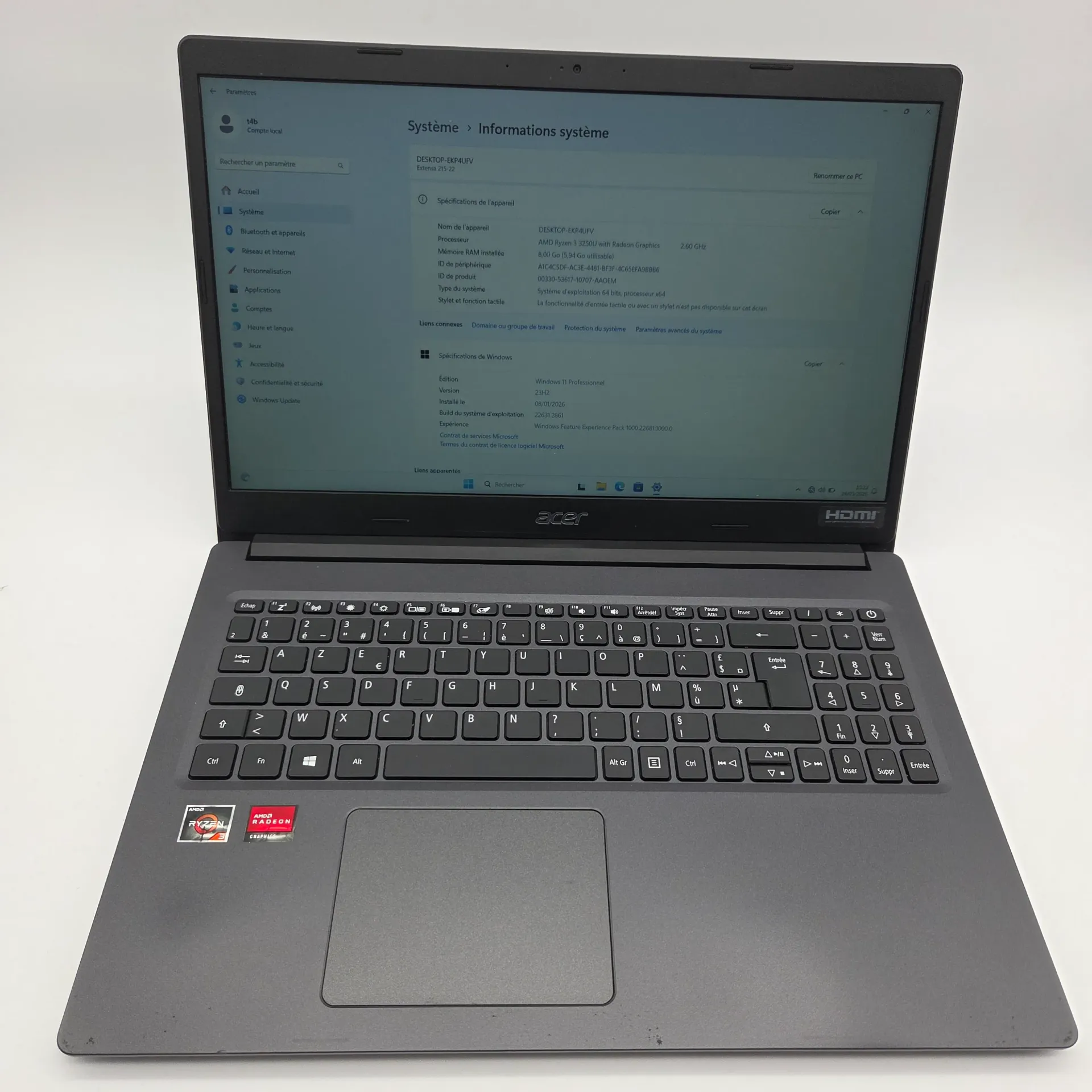 [ORDIPOR-251215-31-3] Portable ACER Extensa 15 EX215-22 15,6' 8Go 256Go